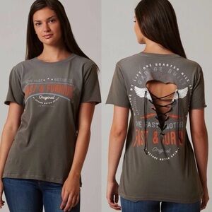 NWT Affliction Fast & Furious woman’s Lace Back Tee Size L